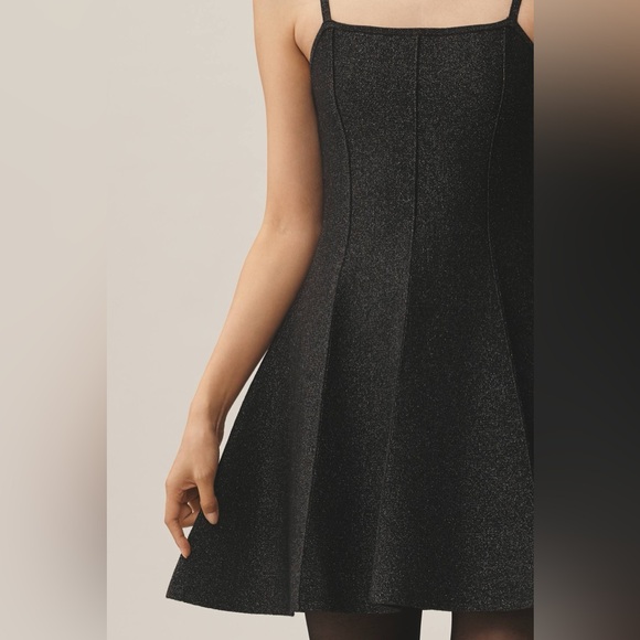 Anthropology Square-Neck Pleated A-Line Lurex Mini Sweater Dress size small - Picture 3 of 6